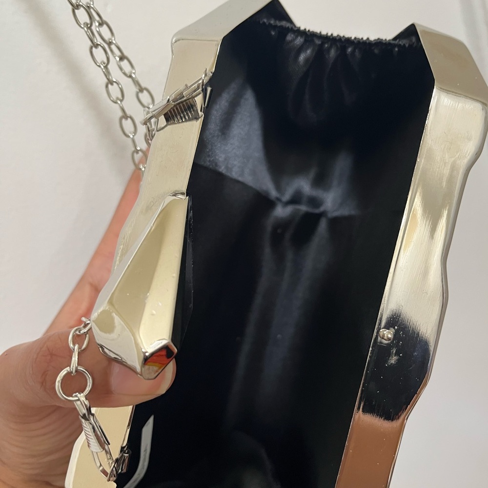 Chrome/Silver Abstract Structured Crossbody Purse… - image 3